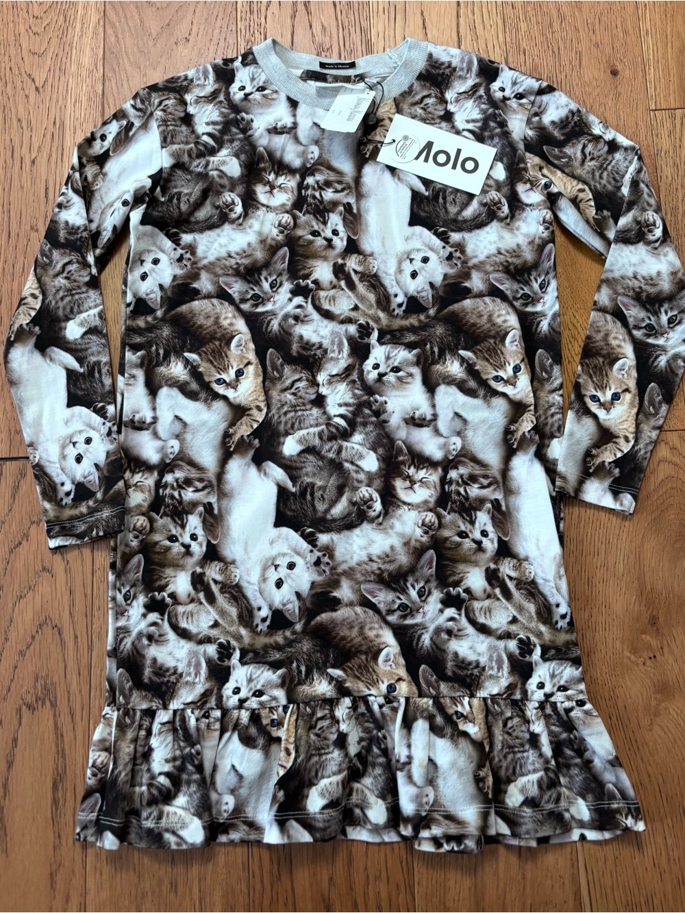 Molo Girls Brown and Cream Kitten Ruffle-Hem Nightgown